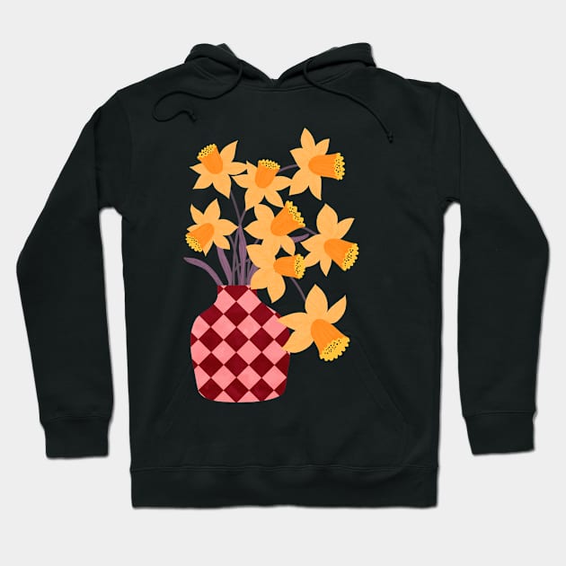 Checkered vase with daffodils Hoodie by Elbuenlimon